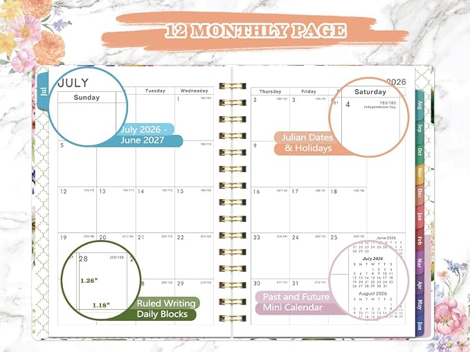 Planner 2026-2027 - Weekly & Monthly Planner, Jul 2026-Jun 2027, Academic Planner 26-27, 6.4"×8.5", Tabs, Thick Paper, Twin-Wire Binding, Back Pocket, Inspirational Quotes for Office Home School