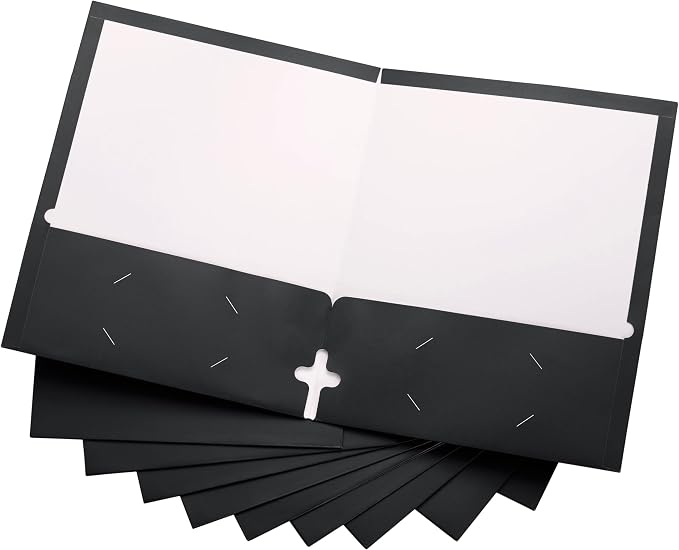 10 Pack Two Pocket Folders, Black, Strong Thick Paper Folders, for Letter Size, by ACTIVITYya