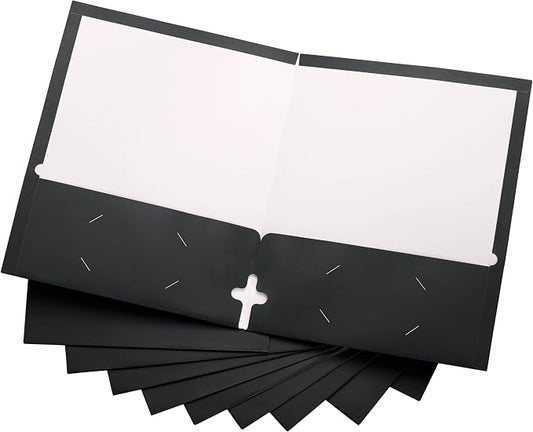 10 Pack Two Pocket Folders, Black, Strong Thick Paper Folders, for Letter Size, by ACTIVITYya