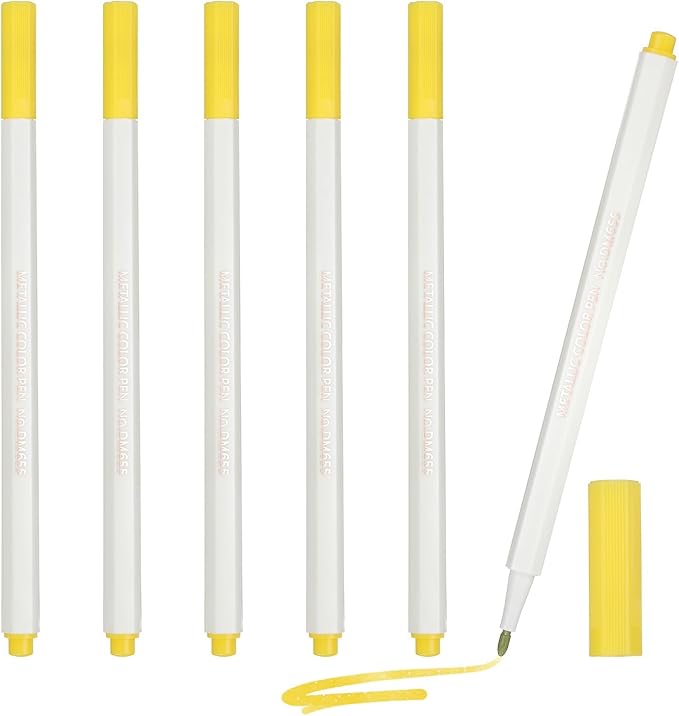 PATIKIL Metallic Marker Pens, 6Pcs Permanent Markers Medium Tip Quick Dry Paint Pen on Plastic Wood Stone Glass Canvas DIY Crafts Art Supplies for Drawing Writing Marking, Yellow