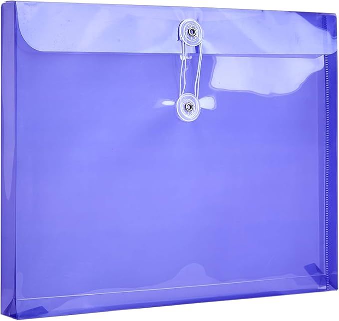 FANWU Plastic Letter Size Envelopes with Button & String Tie Closure, 1-1/6" Expansion, Side Load, Clear Poly Reusable File Folders Project Paper Documents Organizer for Office School & Home
