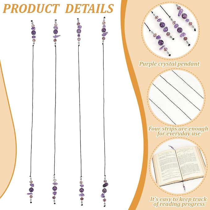 FINGERINSPIRE 2 Pcs Amethyst Beaded Bookmark 11.8inch Long Natural Amethyst Beads Bookmarks Dark Orchid Glass Beads Bookmark with Amethysts for Office Reader Book Bookworms Teachers or Journal Tracker