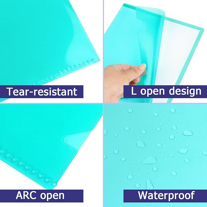 Tamaki 16 Pack Clear Plastic Folders Sleeves, Plastic Sleeves for Documents Transparent Paper Poly Jacket Sleeves Folders, 8 Assorted Colors