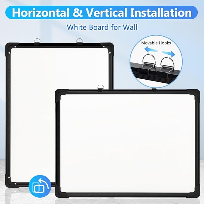 Double-Sided White Board, 16" x 12" Black Dry Erase Board Small Whiteboard for Wall Magnetic Hanging White Board Dry Erase for College Dorm Room, School, Home, Office