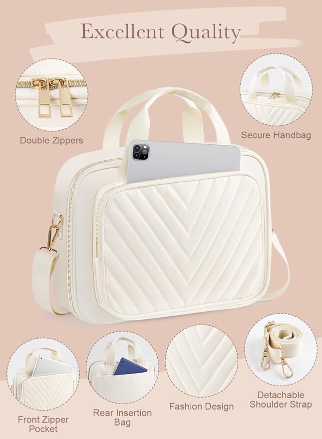 Bible Cover Case for Women, Large Bible Bag with Study Supplies & Shoulder Strap, White Travel Bible Case for Girls, Book Carrying Case with Tabs Ideal Christian Gifts for Women Friends