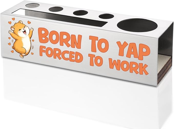 FOKCBOCM Funny Office Pen Holder with Hamster Design, Stainless Steel Desk Organizer Gift for Coworker, Chatty Work Humor Workspace Decor, Sarcastic Desk Accessory-DS113