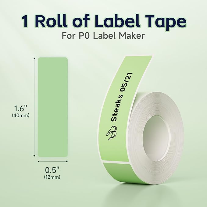 Thermal Labels DETONGER 1/2 Width Compatible Tape Refills Label Stickers Film Coatedfor Label Maker Tapes Home Office School Business Use Sticky Liquid-Proof 0.5"×1.6"(12×40mm) Green