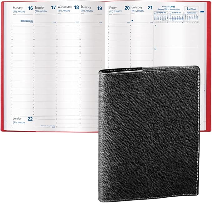 Quo Vadis 2024 President - Weekly/Monthly Planner - 13 Months, Dec. to Dec. - 8 1/4 x 10 1/2" - Grained Faux Leather Club Black - Time Management Appointment Organizer