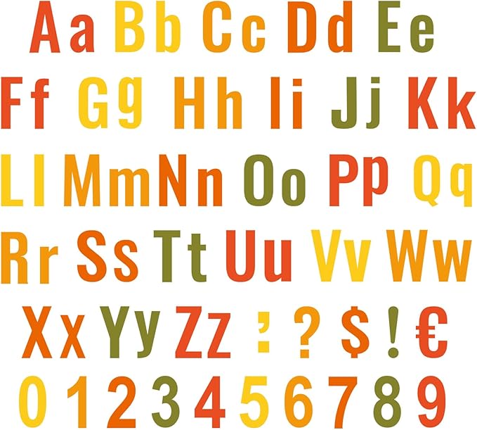 FYSUIMU 134 Pcs Fall Bulletin Board Letters Autumn Colored Alphabet Number Symbol Paper Cutouts Thanksgiving Decoration Letters Combo Set with 200 Pcs Glue Points for Home Classroom Party