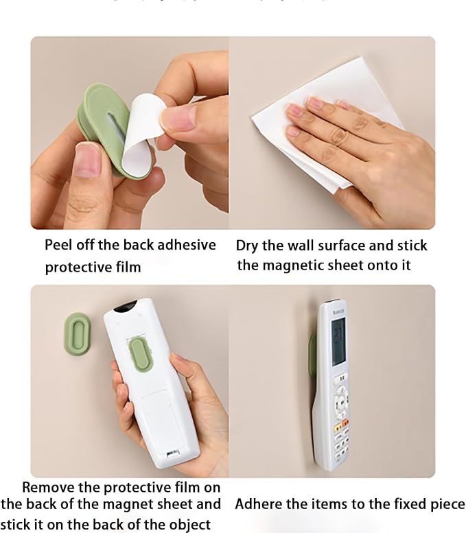 Magnetic Remote Control Holder Wall Mount, 3 Pack Silicone Organizer Storage, No Drill Self-Adhesive TV Remote Caddy for Air Conditioner, Green