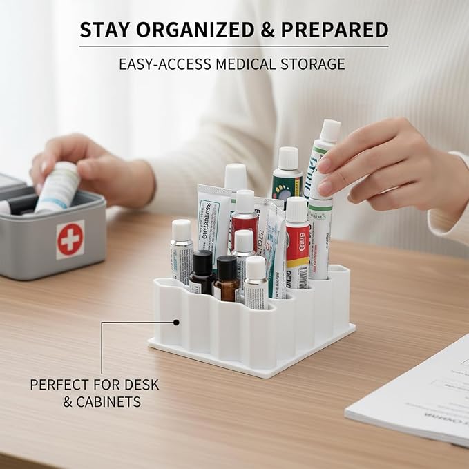 Medicine Storage Rack, 2 Pack, White Plastic, Honeycomb Design, Small Tubular Organizer with Multiple Compartments for Medical Supplies