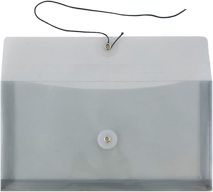 JAM PAPER Plastic Envelopes with Button & String Tie Closure - #10 Business Booklet - 5 1/4 x 10 - Smoke Gray - 12/Pack