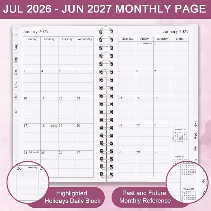2026-2027 Pocket Planner/Calendar - July 2026 - June 2027, A6 Weekly & Monthly Organizer to Track Goals, Easy to Organize Your Daily Life, 3.75" x 6.75", Pink