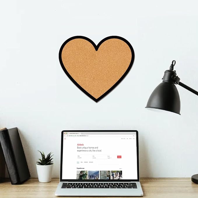 CRASPIRE Heart Pin Cork Board Cute Framed Bulletin Display 10.6x9.4In Badge Wooden Decorative Corkboard Small Wall Mounted Memory Memo Brooch Lapel Pin Storage for Home Office School Classroom Wedding