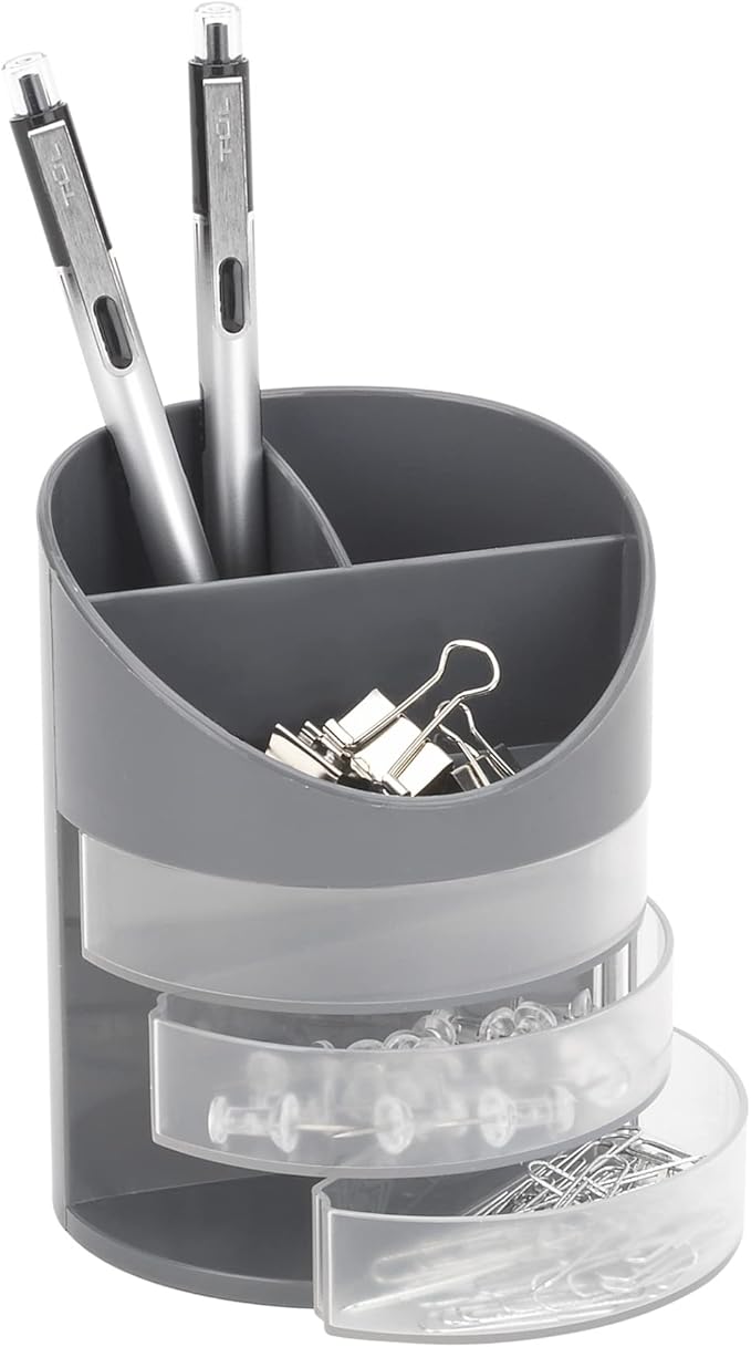 Realspace® 6-Compartment Desk Organizer With , 4-3/4"H x 4-3/4"W x 3-3/4"D, Gray