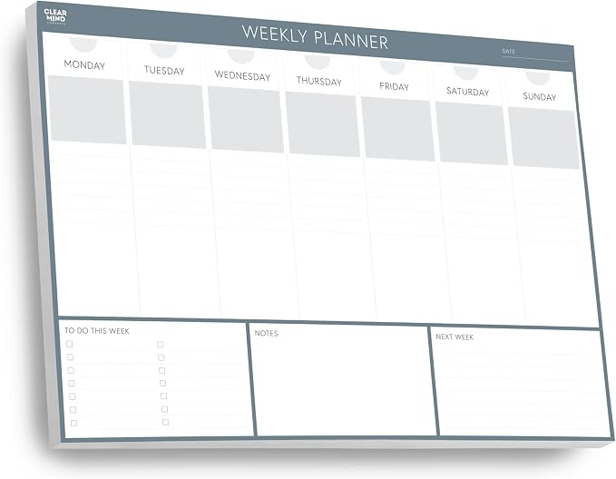 Clear Mind Concepts Weekly Desk Planner - 11.3” x 8.3” Tear-Off Pad, 52 Undated Sheets, 120gsm No-Bleed Paper - Compact Weekly Organizer for Home, School & Office