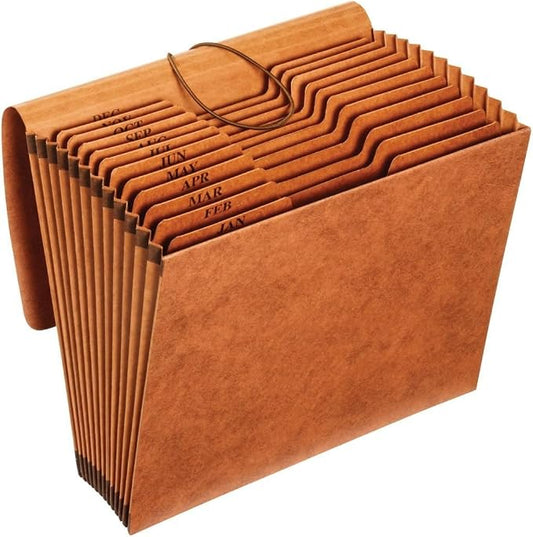 Pendaflex Heavy Duty Expanding File with Flap, Document Organizer for School, Home and Office, Portable File Organization, 12 Monthly Pockets, 1/3 Cut Tabs, Brown, Letter Size (R117MLHD)