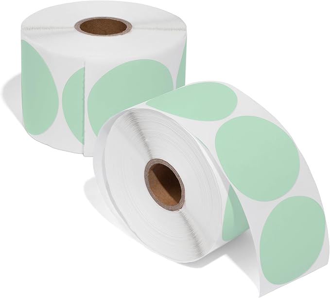 Spartan Industrial - 2" Circle Green Direct Thermal Labels (1500 Count, 2 Rolls) - 2 Inch Color Thermal Labels for Logos, Packaging, Branding - Compatible with Zebra and Rollo Printers
