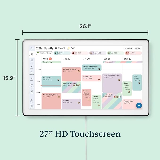 Skylight Calendar Max: 27-Inch Smart Digital Calendar & Chore Chart, Family Organizer with Interactive Touchscreen Display – Wall Mountable in Portrait or Landscape, Charcoal Shadowbox Frame