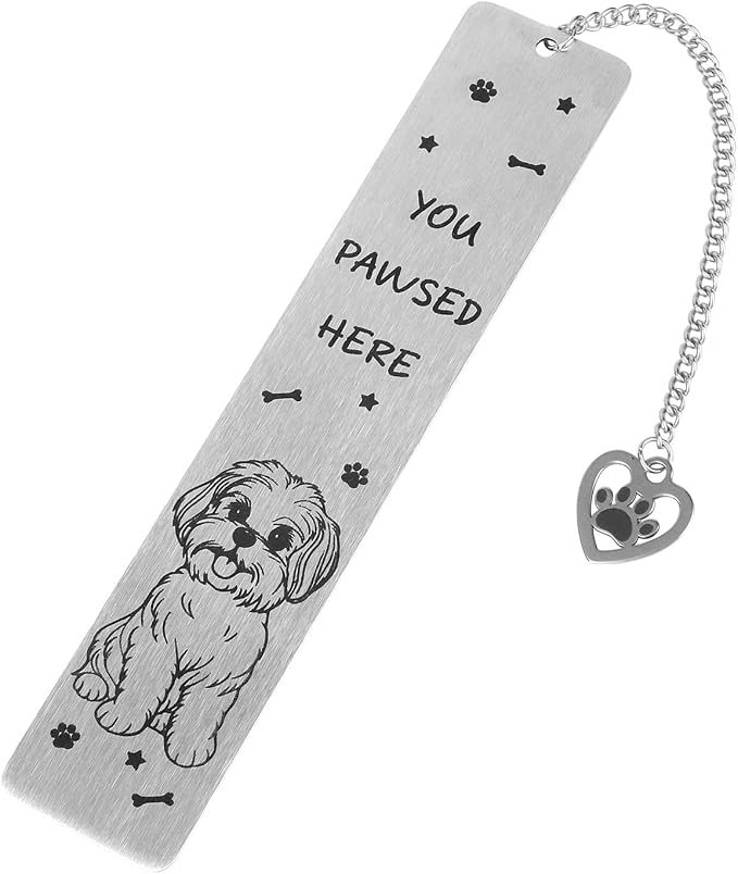 Tinoaly Dog Book Markers, Stainless Steel You Paused Here Dog Bookmark Funny Cute Bookmark with Gift Box for Women and Men Retriever Gift Reading Accessory (Style 3)