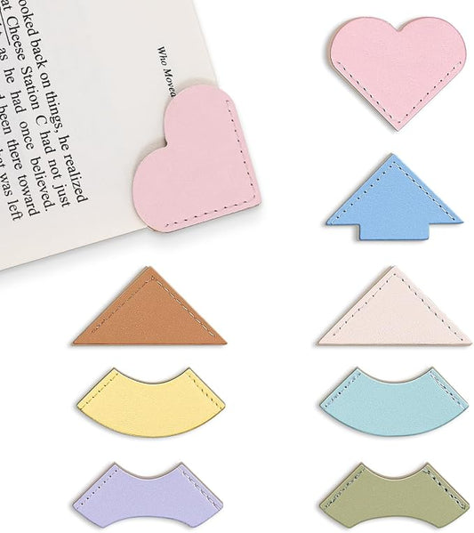 8 Pcs Colorful Geometric Shaped Leather Bookmarks, Stylish Corner Page Accessories, Geometric Themed Book Page Holders, Durable Book Markers for Reading, Reading Gifts for Women Teens & Book Lovers