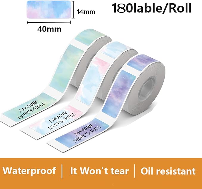 3 Rolls Compatible with D30/P11/HP1 Label Tapes, 14 x 40 mm, Prints barcodes, Names, Prices, Ideal for Home, School, and Office use (180 Labels/roll) (Starlight)