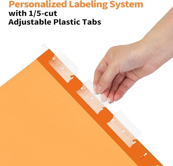 20 Pack * 3 Sections Hanging File Folders with 2 Dividers, 60 Pcs 1/5-Cut Adjustbal Tabs Included, Goefun Letter Size File Cabinet Organizer, 5 Color Assorted (No Built-in Tab on Divider)