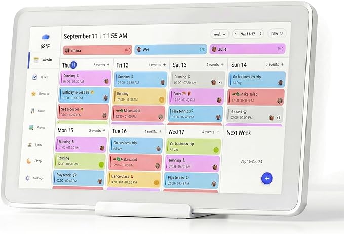 Mezed 21.5 Inch Digital Calendar with 32GB Storage, Touch Screen Family Planner with Weather Display, Reminder, Meal Schedule, Auto-Rotate Photo Frame, Wall Mount Electronic Organizer for Home Office (white, 21.5)