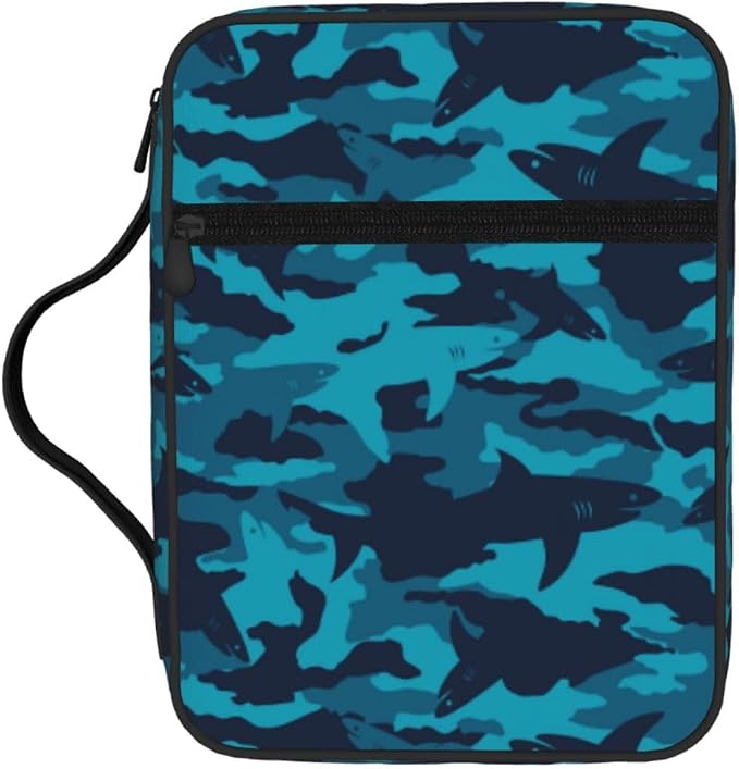 Camo Shark Blue Black Bible Cover Case Carrying Book Protector Case Bible Study Supplies Accessories Holder Case Christian Gift for Women Men