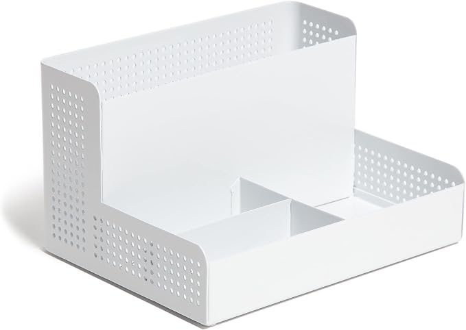 U Brands Modern Perforated Storage Cup Desk Organizer, Office Supplies, White, Metal, 1 Count