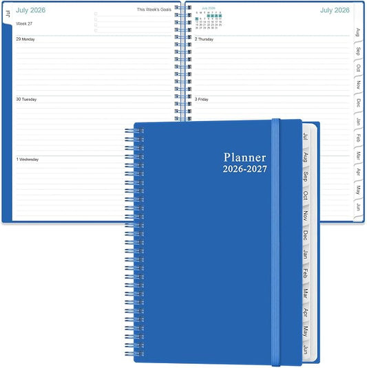 2026-2027 Planner - Planner 2026-2027 from July 2026 to June 2027 with 12 Monthly Tabs, Flexible Cover, Inner Pocket, 8.5" x 11", Blue
