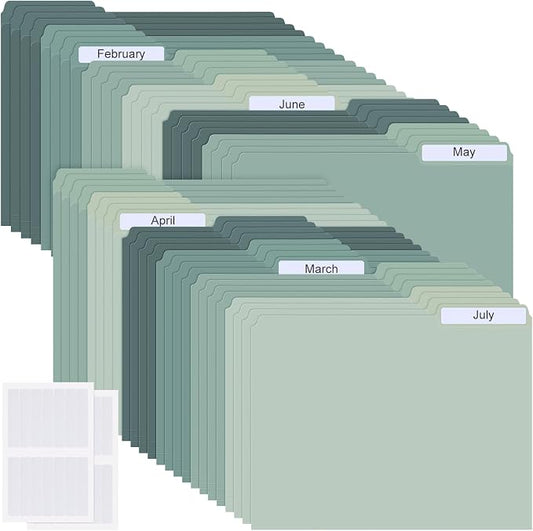 48 Pack Colored Plastic File Folders with Tabs and Sticky Labels 1/3 Cut Tab Manila File Folders Letter Size 8. 5 x 11 Inch for Office Home Organizer Documents(Gradient Green,Rustic)