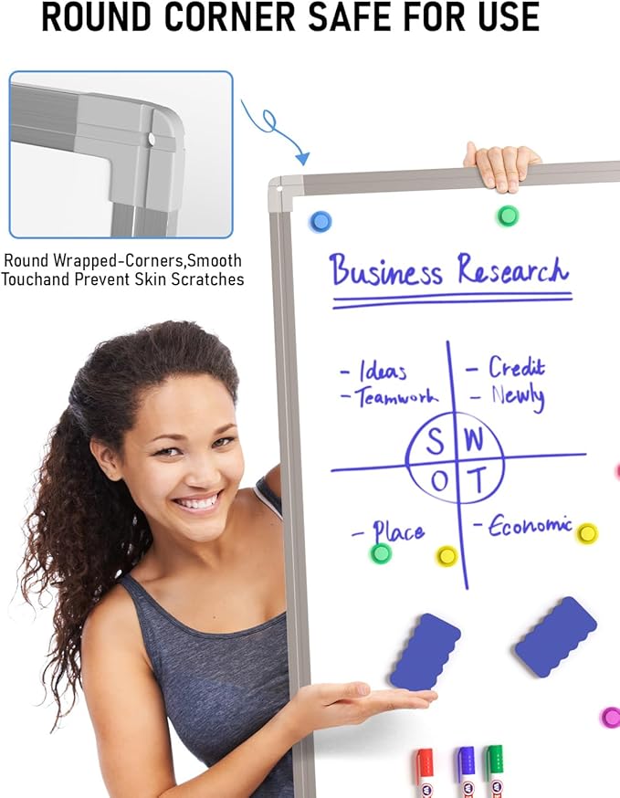 Nicpro Easel Whiteboard with Stand, 36 x 24'' Magnetic Dry Erase White Board Tripod Height Adjustable with Pens, Eraser, Magnet, Flipchart Easel Stand White Board for Kid Student Office Home Classroom