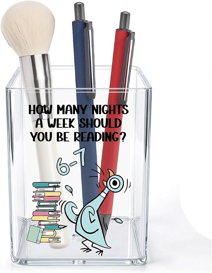 Funny 67 Teacher Acrylic Cosmetic Pencil Pen Holder Cup Best Teacher Gifts Idea How Many Nights A Week Should You Be Reading Cute Decor for Home Office Desk Vanity Organizers and Accessories