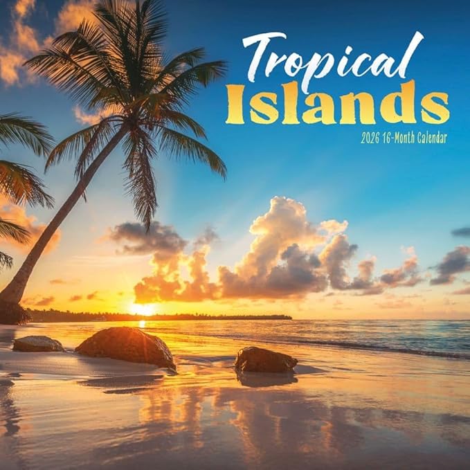 Carousel Calendars, Tropical Islands 2026 Wall Calendar, 12'' X 12'', 16-Month Calendar with Stapled Binding