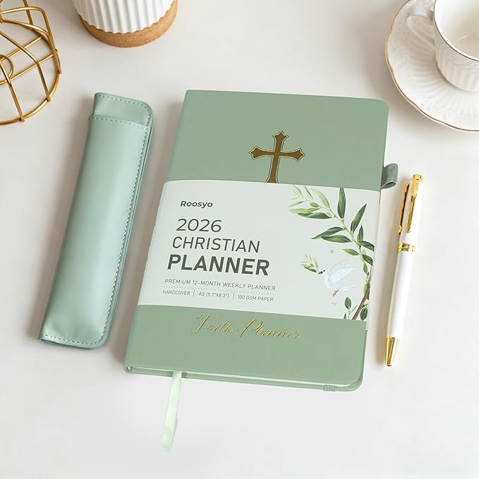 2026 Christian Planner for Women & Man – 5.7"x8.3" 12-Month Hardcover Bible Journal and Prayer Organizer, Faith-Based Weekly & Monthly Planner with Scripture Verses, Christian Gifts (Sage Green)