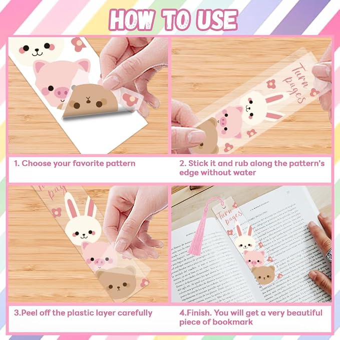 Peacoblue 30pcs UV DTF Bookmarks Transfer Stickers Wraps Cute Animals and Cartoons for Women Men Reading, Waterproof Bookmarkers Decal(No Blank Bookmarks) for Acrylic Plastic Metal Blank Bookmark