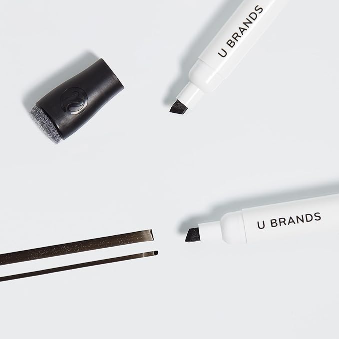 U Brands Dry Erase Markers, Fine Tip Whiteboard Markers, Chisel Tip, Low Odor, Black Dry Erase Marker Set with Eraser Caps, Office School Classroom Supplies, 12 Count