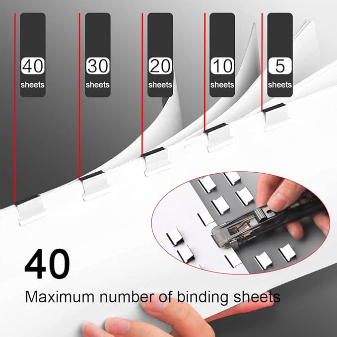 2 Pcs Handheld Reusable Creative Stapler Push Stapler Clips Paper Clamp Dispenser 40 Sheet Capacity with 100 Stainless Steel Refill Binder Clips for Office Document School Supplies