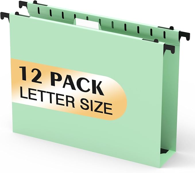 Extra Capacity Plastic Hanging File Folders,12 Pack Reinforced Hang Folder,Heavy Duty 2 Inch Expansion,Filing Cabinet Folders Letter Size for Bulk Files/Medical Charts(Sage Green)