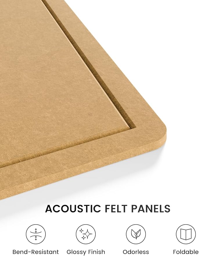 Fluxynara Bulletin Board,47.2" × 35.4" Cork Board Alternative with 24 Safe Removable Adhesive Tabs, Foldable Felt Pin Board for Home Office, Classroom, Bedroom,Entryway for Walls—Mustard Yellow