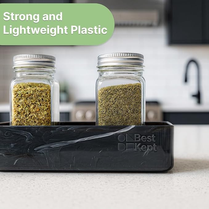 Best Kept | Pantry Organizer | Plastic | Shower Shelves | Makeup Brush Organizers | 3-Piece Dark Grey Marble Trays