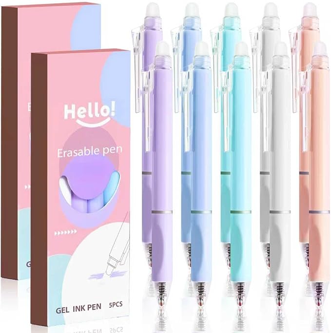Stocking Stuffers 10Pcs Cute Erasable Gel Pens Retractable Erasable Pens 0.5mm Black Ink Smooth Writing Pen Aesthetic Pen for Women Men Office School Supplies