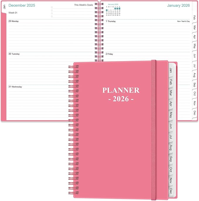 2026 Planner - Planner 2026 from January 2026 to December 2026, Weekly Monthly Planner 2026 with 12 Monthly Tabs, Inner Pocket, 8.5" x 11", Pink