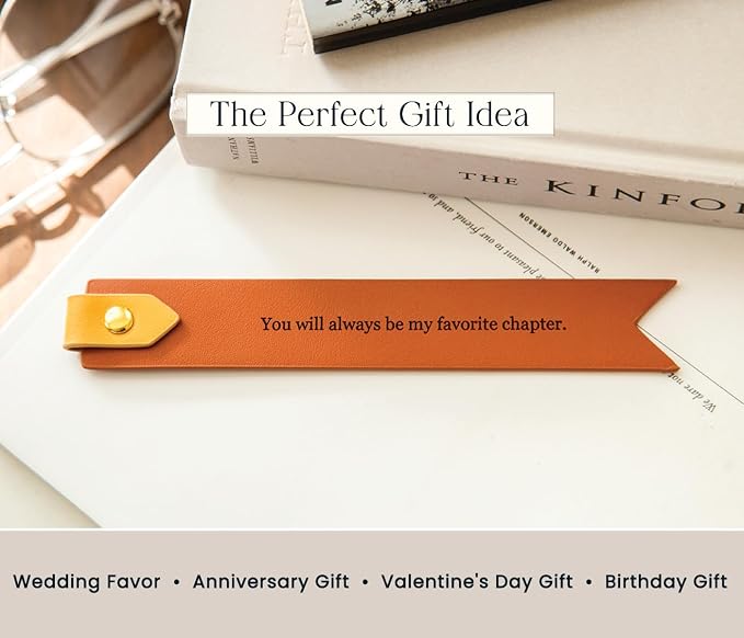 Engraved Leather Bookmark in Terracotta - You Will Always Be My Favorite Chapter, Genuine Leather Traditional Relationship Gift for 3rd Year Wedding Anniversary for Him & Her, Sentimental Keepsake