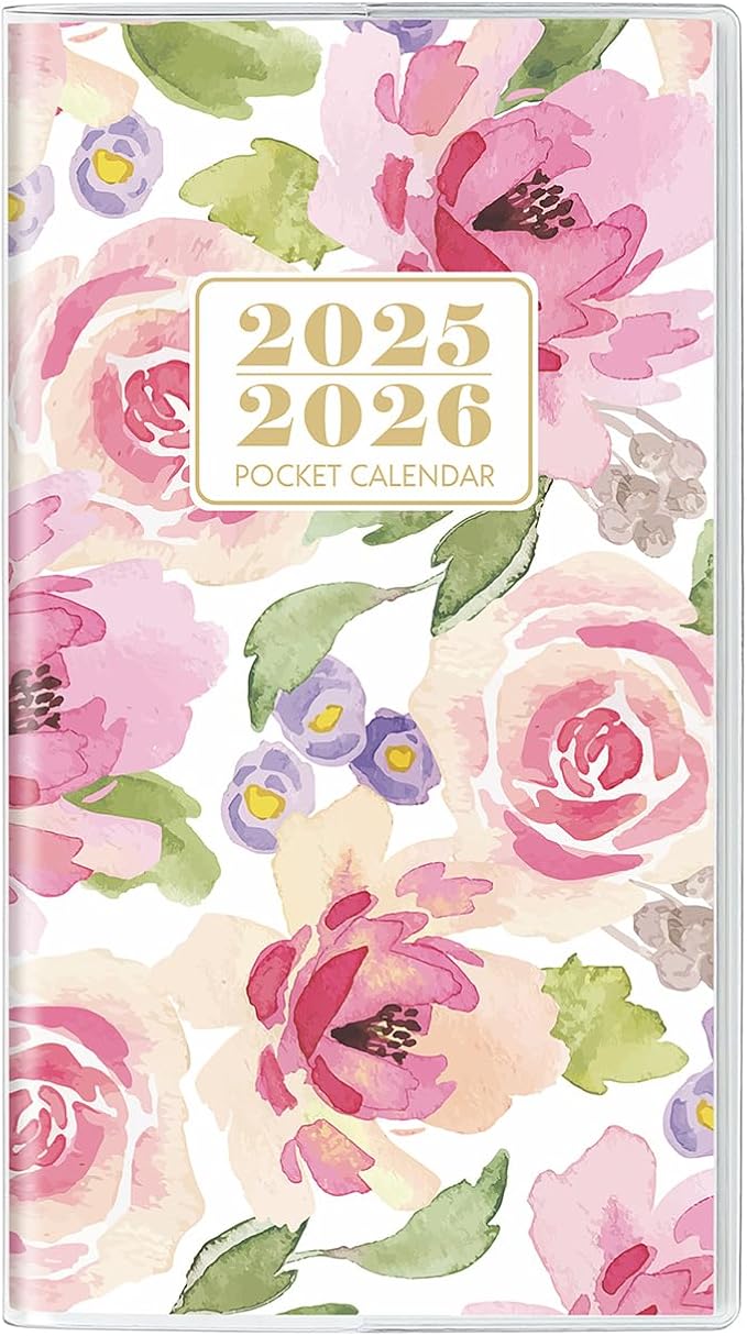 Pocket Calendar 2025-2026, Purse Monthly Planner 2025-2026 - 6.7" x 3.7" - Runs from Janury 2025 Until December 2026, Pocket Planner 2025-2026 with PVC Cover for Planning, Organizing and Office