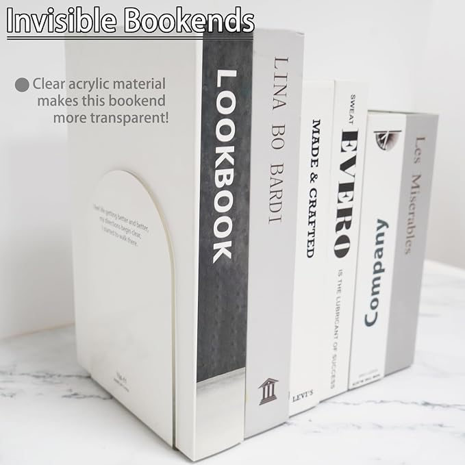 Merrynine Book Ends, 6 Pcs Acrylic Bookends for Shelves, Clear Book Holder, Plastic Bookends for Heavy Books, Book Stopper Organizer for Shelves, Desk, Office, School, 7.08"X4.72"X3.93"