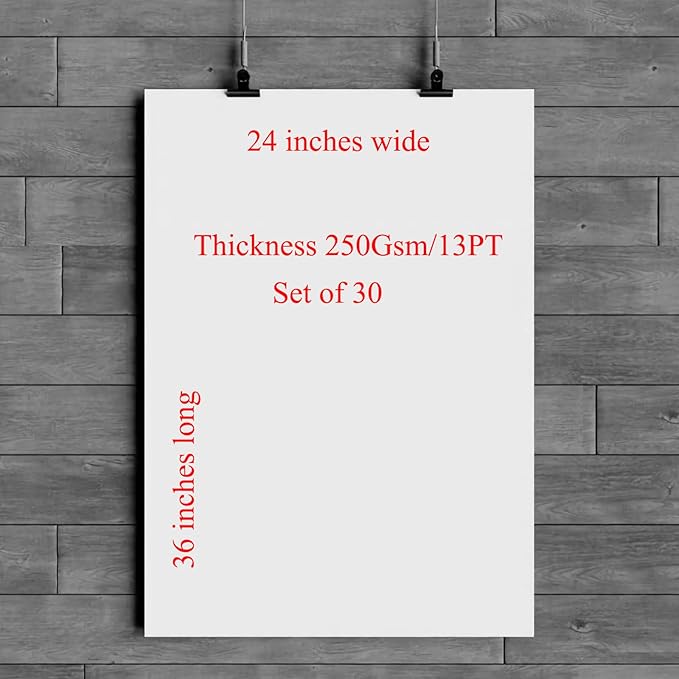 24”×36” Large Poster Board 30pcs White Poster Paper Poster Board Bulk suitable for DIY, Crafts, Signs Project Presentations, Drawing and School Supplies,250GSM Thickness Blank Posterboard