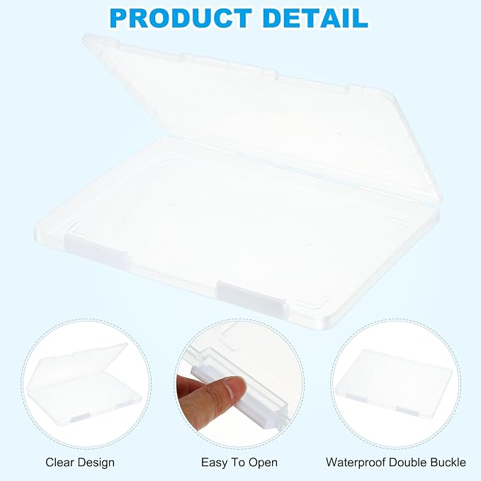PATIKIL Clear A4 File Portable Project Case with Buckle Plastic Storage Box for 8.5" x 11" Letter Paper Scrapbook Paper Storage Boxes, 4Pcs, 12.2"x9.1"x0.8", White