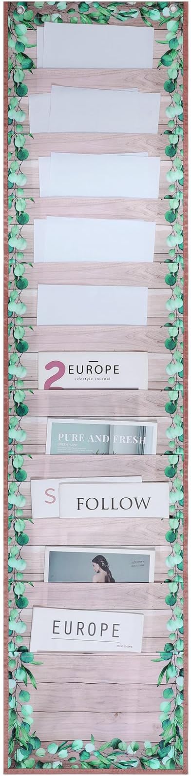 MotiMind 10 Pockets Wall Hanging File Folders File Storage Pocket Chart for Classroom Hanging Wall Organizer with 2 over the Door Hangers, 58" x 14" for School Classroom Office Home(Farmhouse)